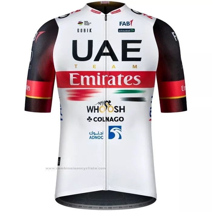2022 Maillot Cyclisme UAE Noir Blanc Rouge Manches Courtes et Cuissard